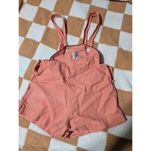 Vintage Baby Overalls‎ Romper Coral Embroidered Lamb Sleeveless A1